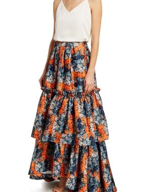 Floral Maxi Skirt in Navy & Orange…NWT